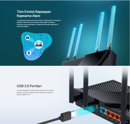 TP-LINK Archer AX55 Dual Bant Wi-Fi6 Router AX3000 - Router ürünleri tekmarshop.com'da